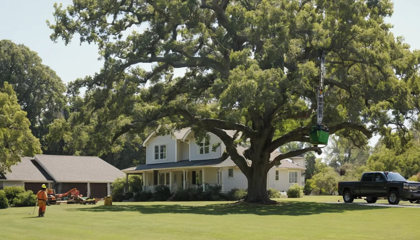 A local tree removal provider cutting down a large tree in a residential backyard in Madison